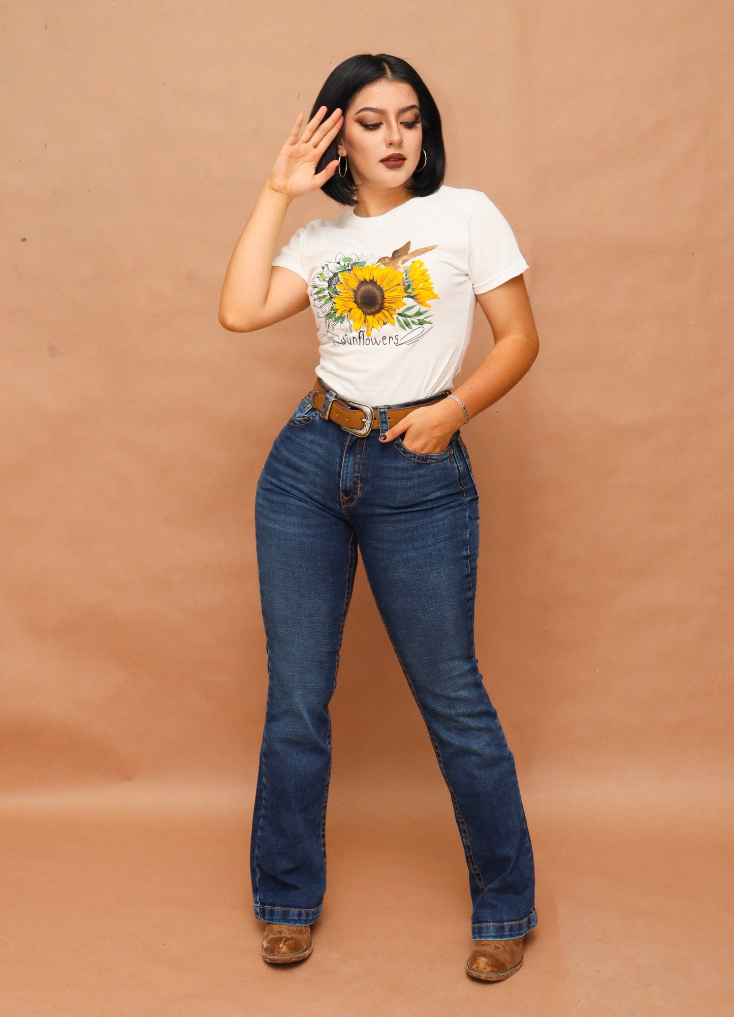 Playera Dama Colibrí Girasoles