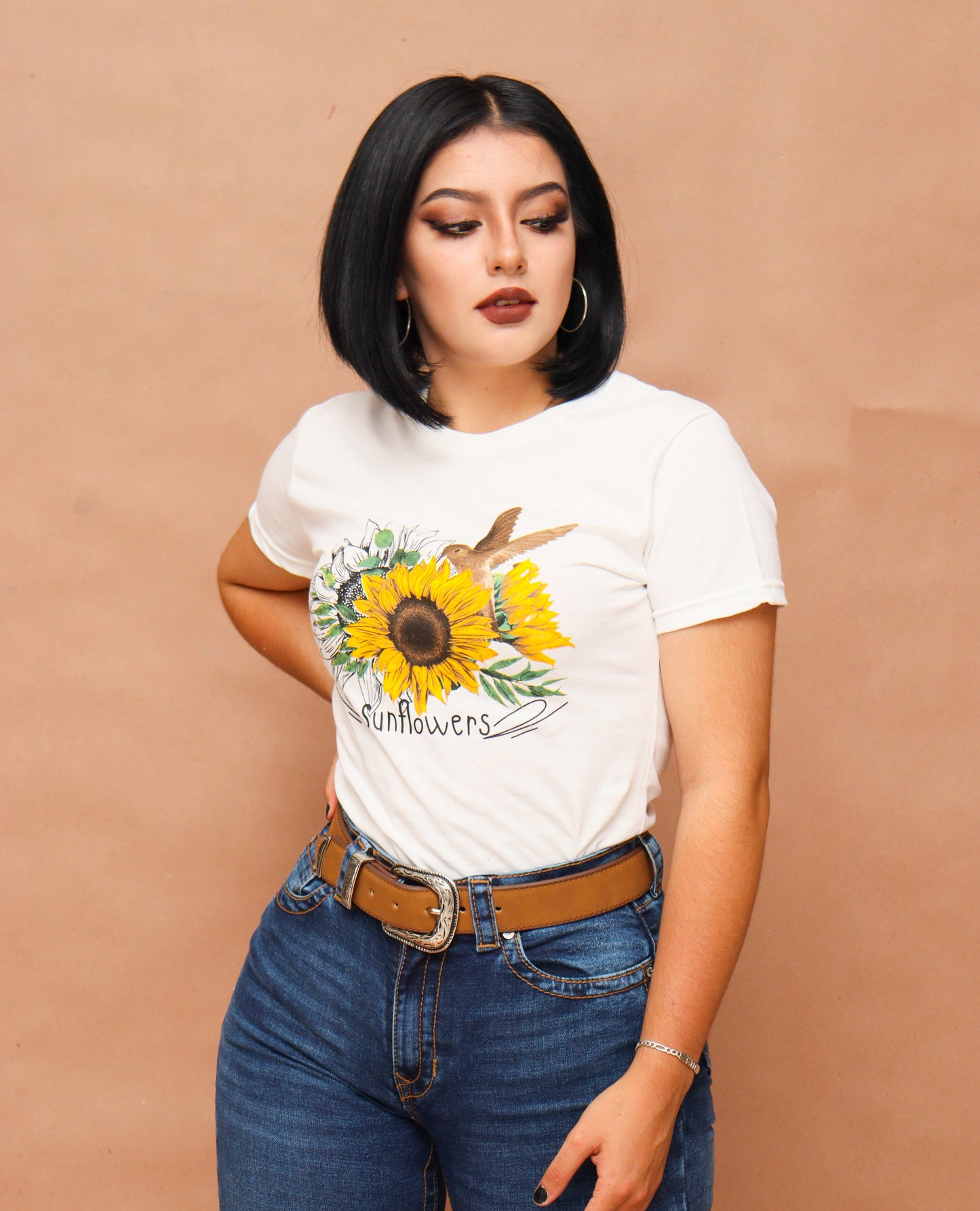 Playera Dama Colibrí Girasoles