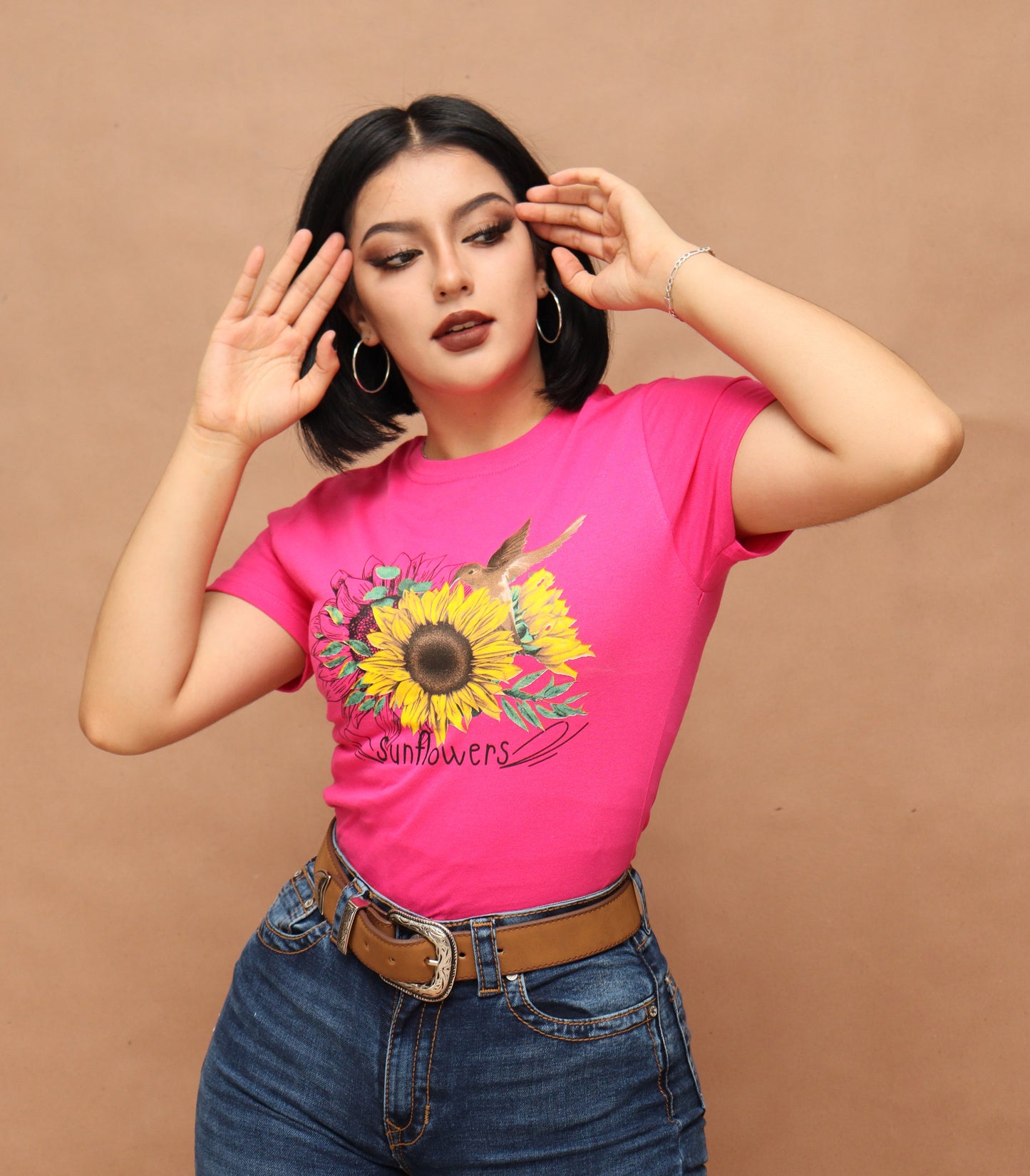 Playera Dama Colibrí Girasoles