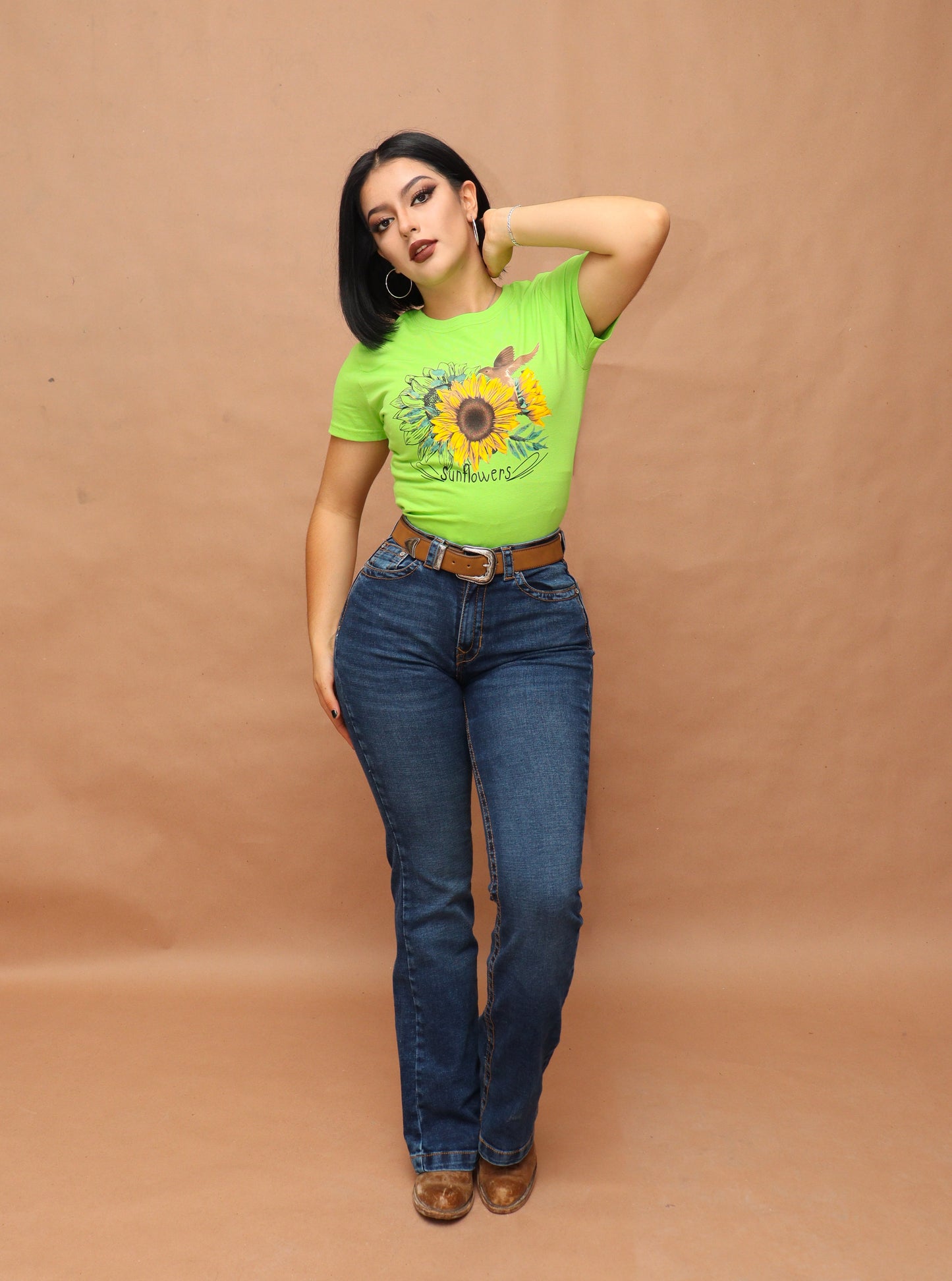 Playera Dama Colibrí Girasoles