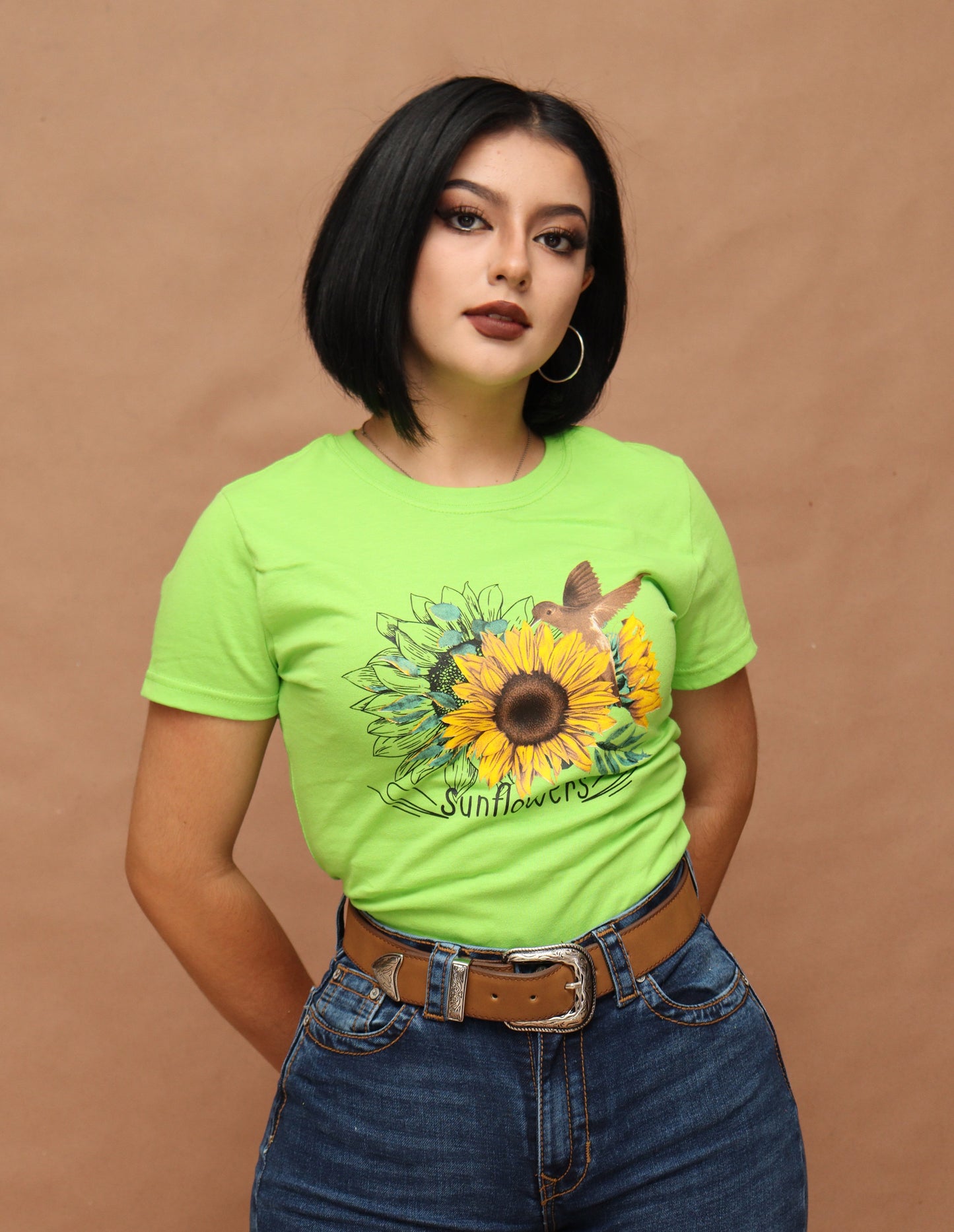 Playera Dama Colibrí Girasoles